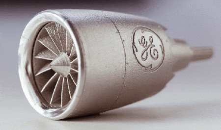 A GEnx engine model created with a new additive 3D printing technique called direct metal laser melting.  