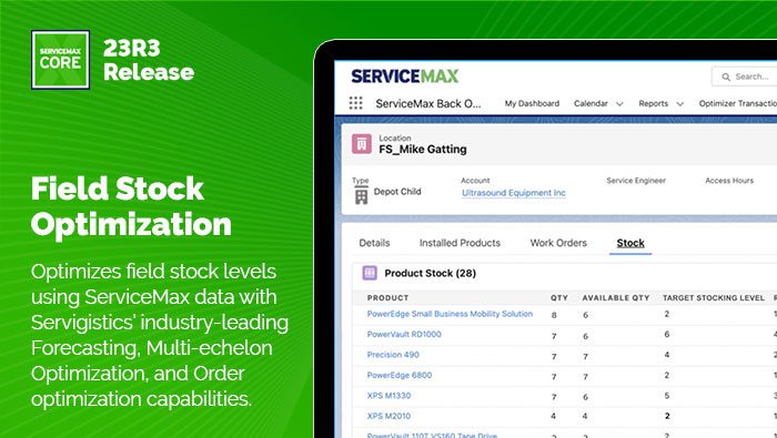 A visual representation of Field Stock Optimization using ServiceMax data with Servigistic's industry-leading forecasting functionality in ServiceMax Core